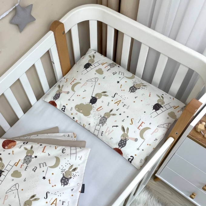 Set lenjerie de schimb pentru patut bebe 3 piese Mix iepurasi bej (4)